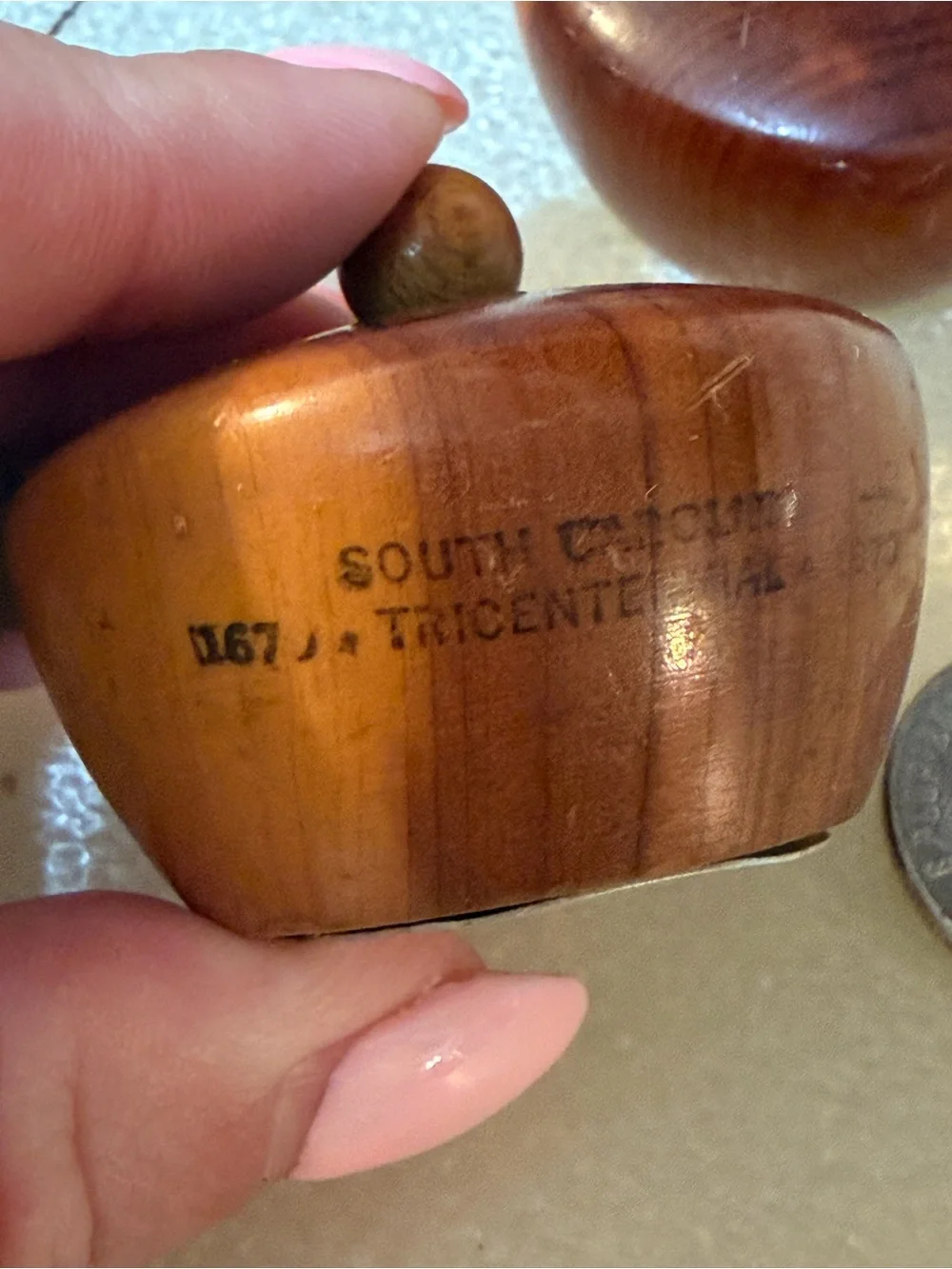 Vintage 1970 SC Tricentennial Carved Wooden Salt & Pepper Set in Warm Brown